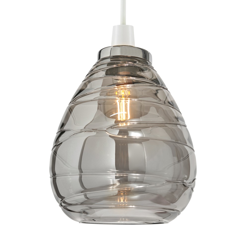 Litecraft Rita Light Shade Ripple Glass Easy Fit Lampshade - Chrome, Smoke Tint