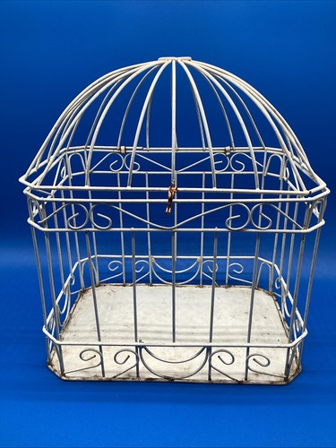 Vintage White Wire Bird Chubby Chic Wedding Card Box Decor Metal Scrollwork