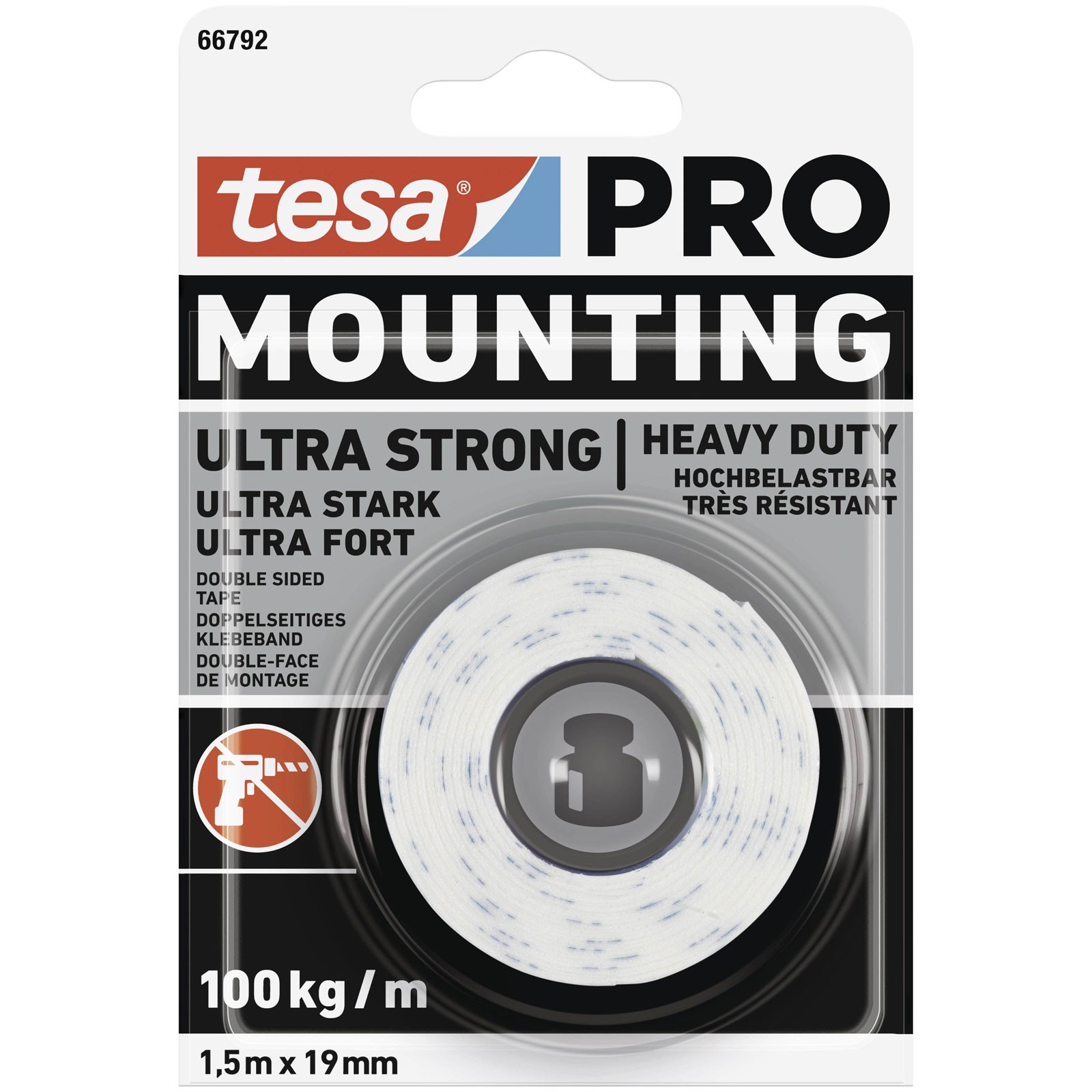 tesa PRO Mounting Tape 1.5m x 19mm holds 10kg per 10cm