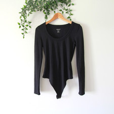 American Eagle Women's Black Ribbed Long Sleeve Bodysuit Size Medium