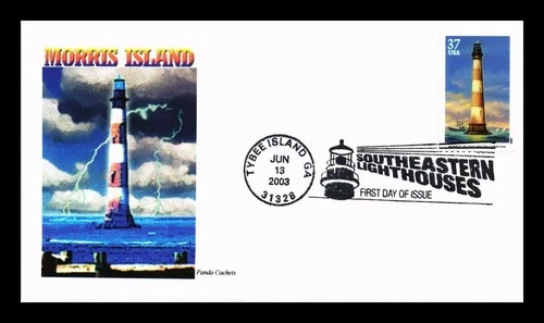 US COVER PANDA FIRST DAY OF ISSUE PICTORIAL CANCEL LIGHTHOUSES MORRIS ISLAND