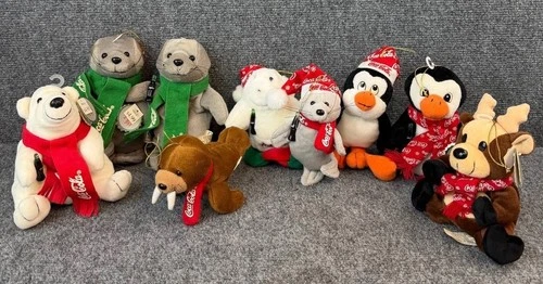 Vintage 1998 Coca-Cola Plush Bean Bag Ornaments Lot Holiday Animals