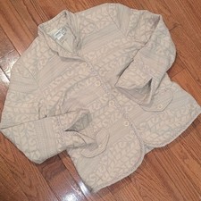 Cream Detailed Jacquard Brocade Button Front Jacket - Medium Petite Cotton Blend