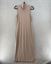 T Tahari Dress Women Small Beige Mock Neck Fitted Stretch Casual Comfort *