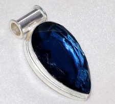 Iolite Topaz Faceted 925 Silver Plated Pendant 2" Limited Edition Design AU J638