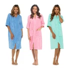 Women Terry Towelling Bathrobe Zip Up 100% Cotton Soft Warm Dressing Gown