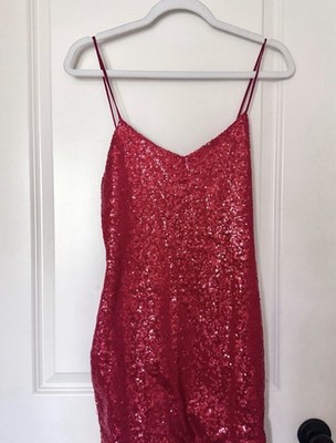 Casting Red Sequin Slip Mini Dress V-Neck Strappy Sleeveless Party Size S