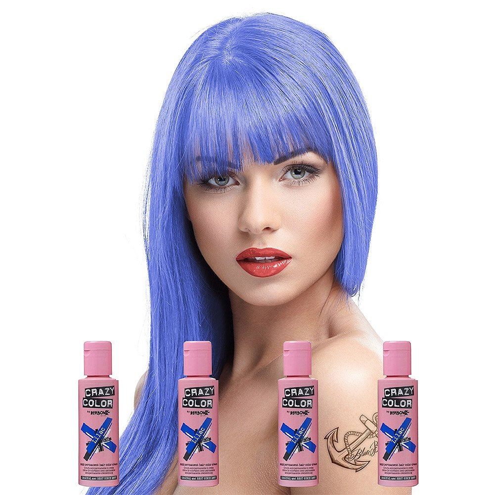Crazy Color Semi-Permanent Hair Colour 55 Lilac 100ml (Pack of 4)