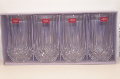 4 CRISTAL D'ARQUES LONGCHAMP 12oz GLASS TUMBLERS HIGHBALL GLASSES W/BOX (READ)
