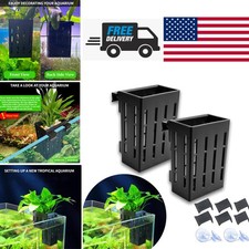 Aquarium Plant Holder Set of 2 Black Plastic Hanging Pots for Aquatic Decoration