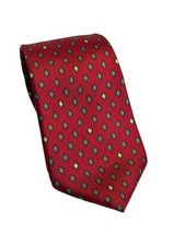 VTG John Henry Silk Tie Red Geometric Diamond All Over Print Slip Stitch Formal