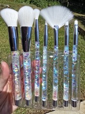 7-Piece Glitter Handle Makeup Brush Set White Bristles with Clear Pouch
