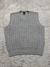Bergamo New York Sweater Men Medium Gray Houndstooth Embossed Ribbed Golf Vest