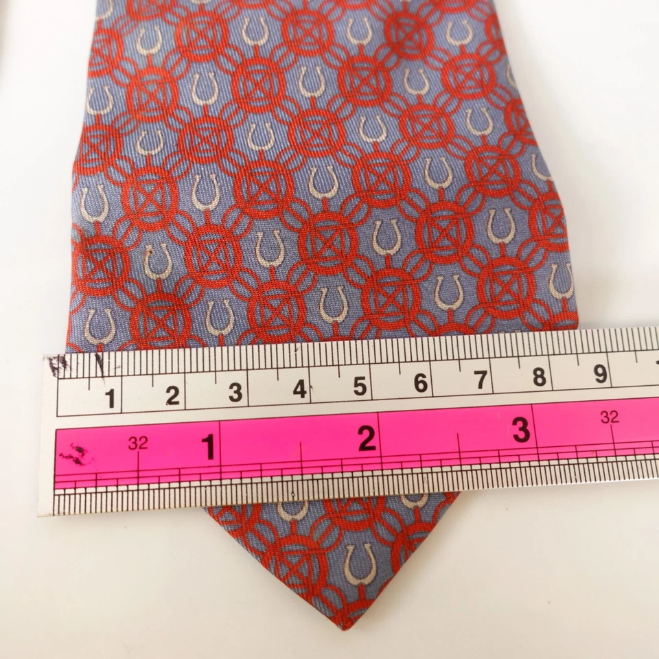 NINA RICCI Paris Corbata Cuello Para Hombre Azul Rojo Geo Herradura Seda Sarga Occidental Lujo Foto 4 de 4