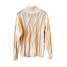 Vineyard Vines Fisherman Mock Neck Sweater Womens M White Cable Knit Preppy