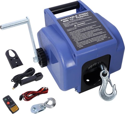 12V Portable Reversible Electric Winch Towing Boats Wireless Remote Pulley Hook