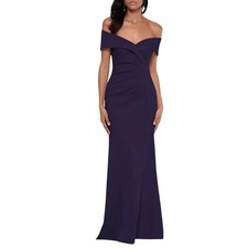 Xscape Women Dress Size 12 Off Shoulder Scuba Ruched Scuba Cocktail Gown New