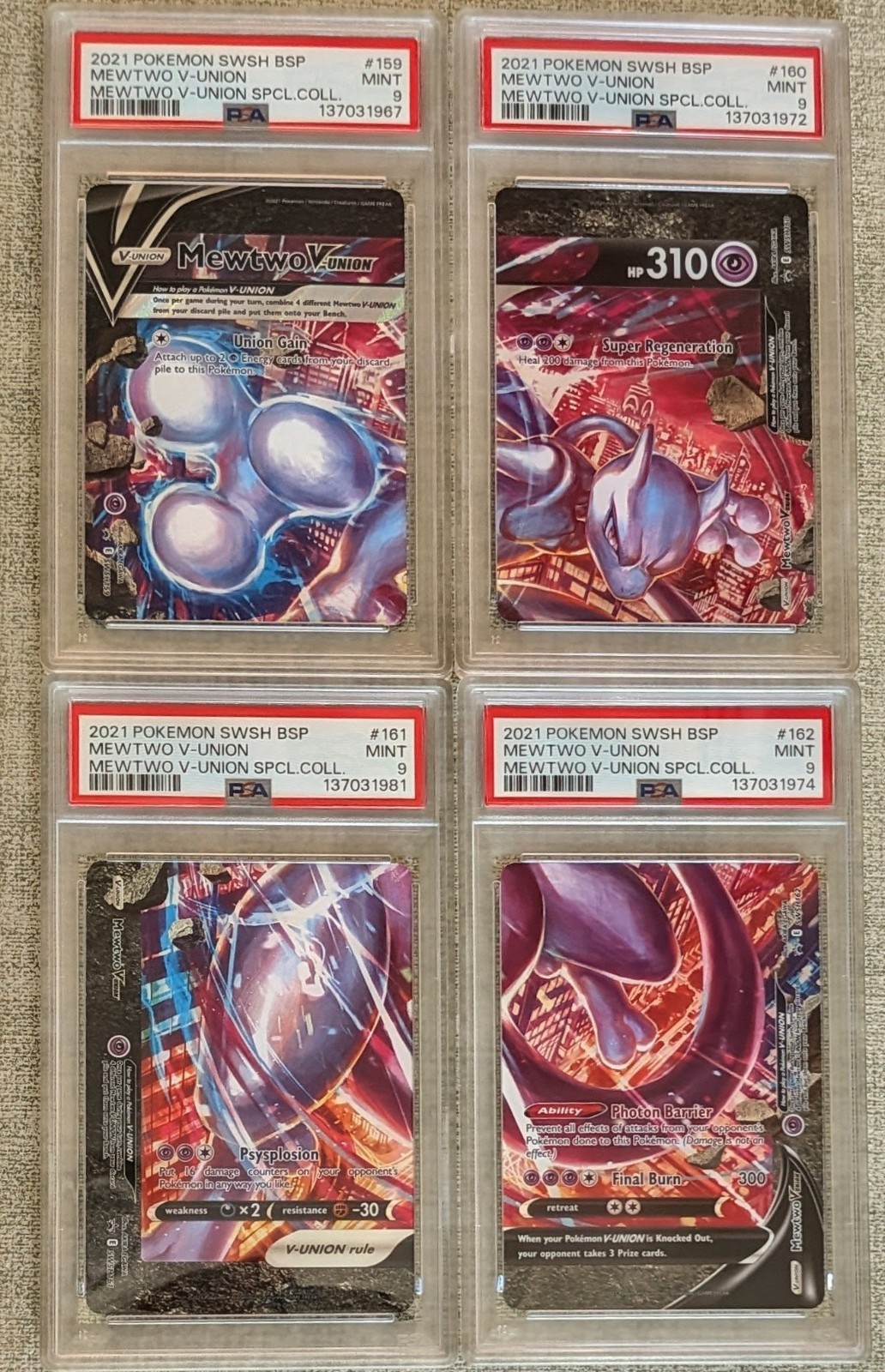 Pokemon Card Mewtwo V Union SWSH159-162 Full Set PSA 9 Mint