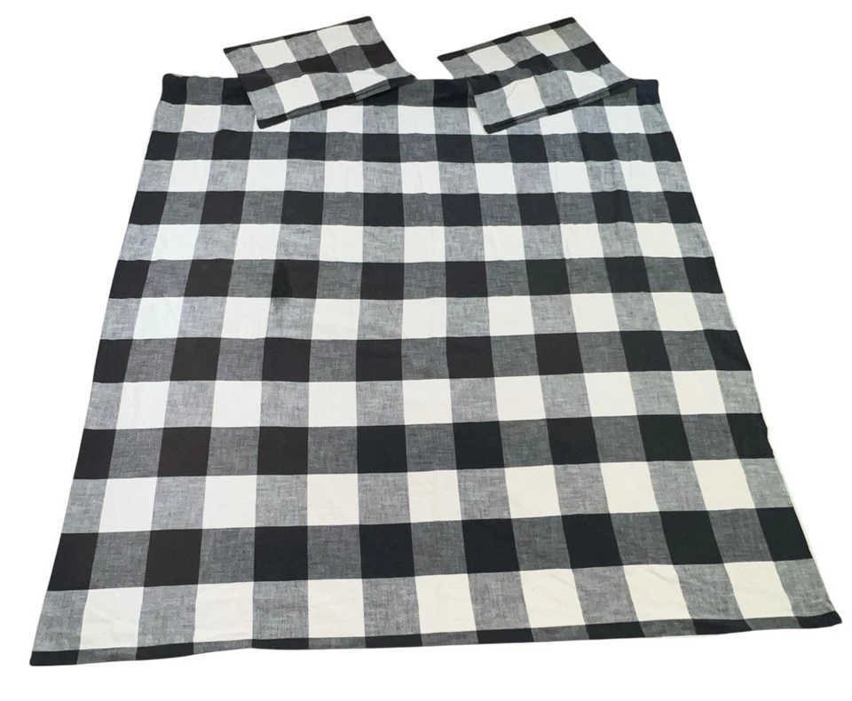 Juego de edredón Pottery Barn completo/queen grande a cuadros gris blanco + 2 fundas estándar Foto 2 de 4