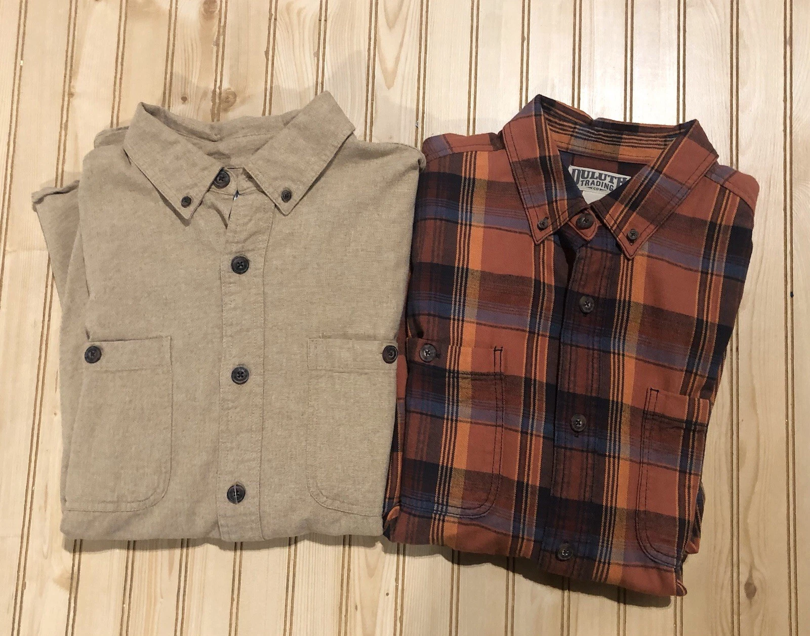 2 Duluth Trading Relax Fit Brown/Multi Flannel Classic Button Up Shirts Men's L