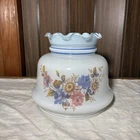 Vintage Milk Glass Hurricane Lamp Shade Floral Rose Blue Ruffled Top Replacement