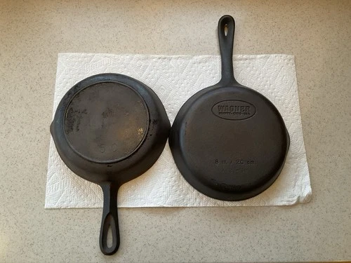 Lot of 2 Vintage Cast Iron Skillet Wagner 8” + 1 Pan