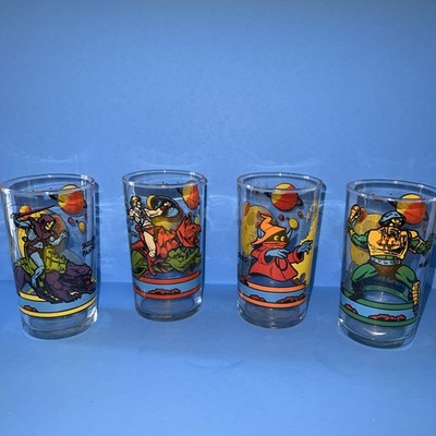 He-Man At Arms Battle Cat Skeletor Orko Masters of the Universe 1986 4 Glass Lot