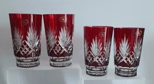 4 pcs  AJKA ODESSA RUBY RED LEAD CRYSTAL HIGHBALL GLASSES, MARKED