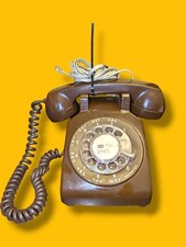 Vtg ITT '70s Brown Desk Table Top Rotary Dial Phone Chocolate  Phone Cord