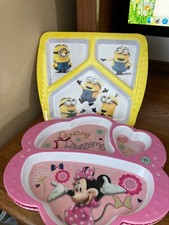2 Zak Melamine Child's Divided Plates 9" Choose from Minnie Mouse or Minions