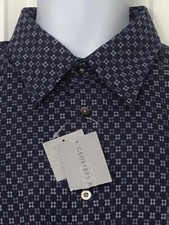 GEOFFREY BEENE NWT Navy White Geometric Cotton Poplin L, 16-16