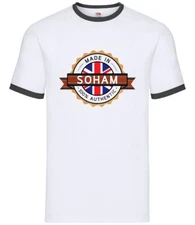 Made In Soham - Mens Ringer - Town City Village Born Love Live Homewtown