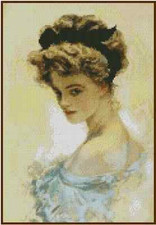 Vintage Lady in Blue Dress Counted Cross Stitch Chart  No.30-109