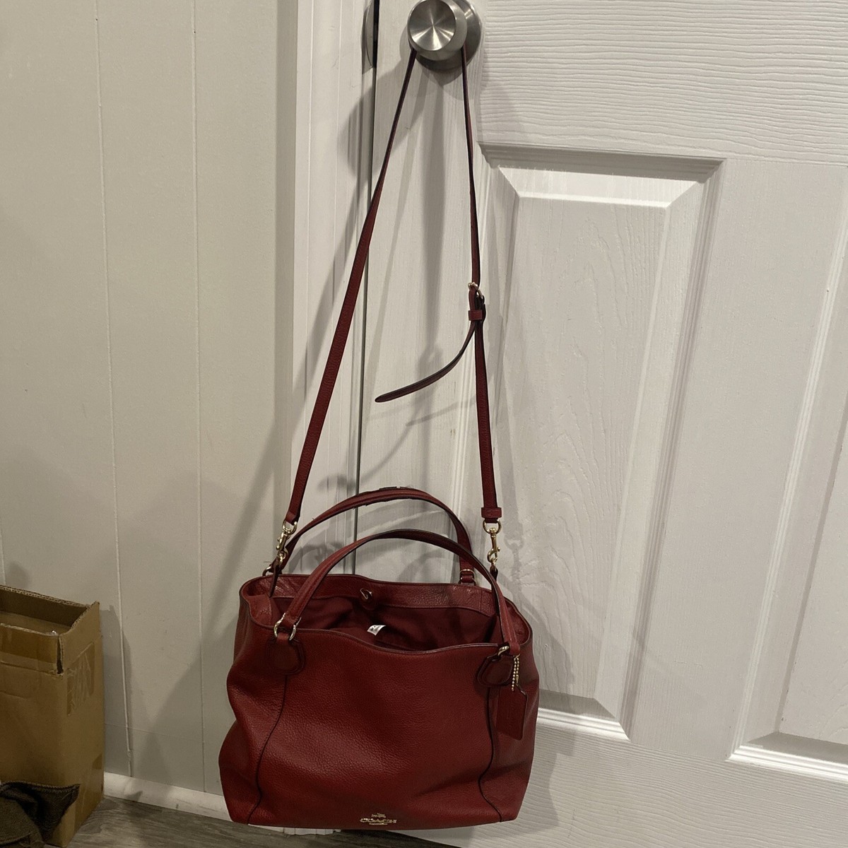 Authentic Coach Red Leather Handbag Shoulder Strap Purse E1592