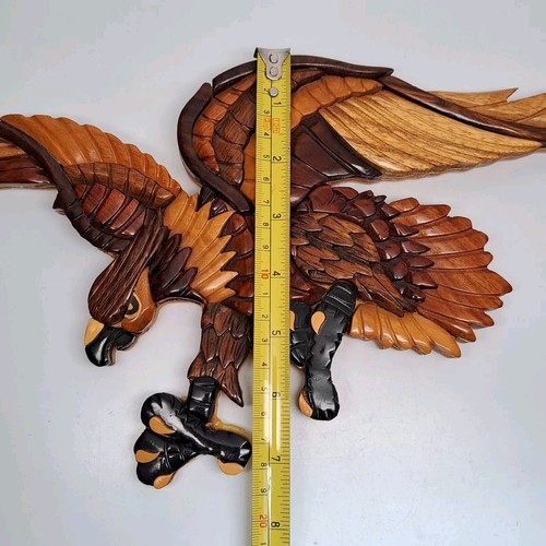 Hand Crafted Intarsia Flying Landing Eagle 3D Wood Art Wall Hanging Plaque 14.5" - Picture 13 of 14
