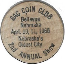 1965, SAC Coin Club 2nd Annual Show, Bellevue, Nebraska, Indian Wooden Nickel