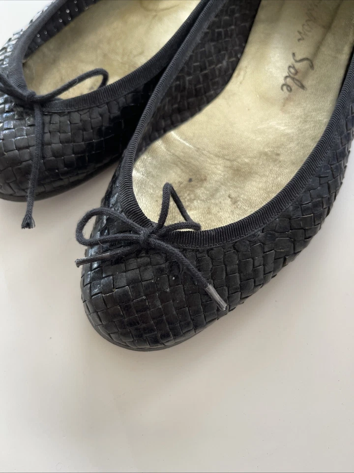 Zapatos planos de ballet London Sole 38 1/2 tejidos negros de cuero Henrietta Foto 4 de 4