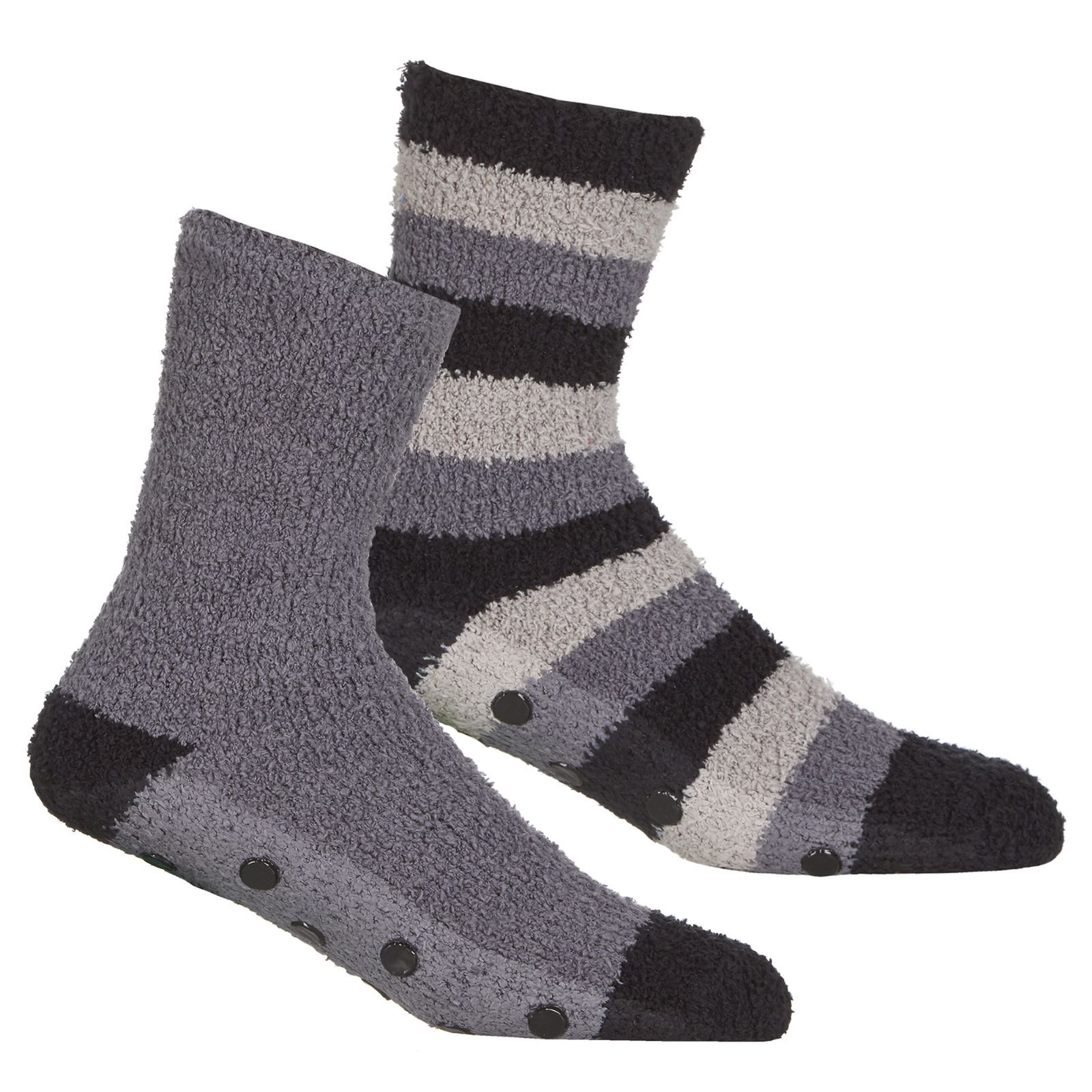 2 Pairs Mens Black Winter Thermal Bed Socks Non Slip Fluffy Cosy Warm