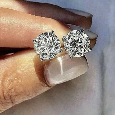 Klassisch 2Kt Rund Brillant Diamant Ohrstecker Ohrringe Solitär Weißgold-Finish - Bild 1 von 4