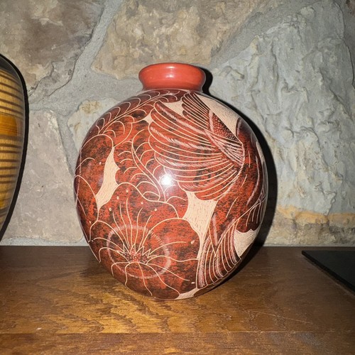 SanJuan De Oriente Nicaragua Pottery Jar Vase  Bird Flower Leaves - Picture 11 of 22