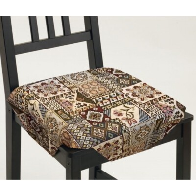 Set 6 Cuscini Coprisedia Jacquard Con Aletta, Stile Classico Alba Fiorato, Perfetti Per La Cucina, 100% Made In Italy