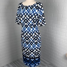 Eliza J Dress Women 6 Blue Black Diamon Plaid Sheath Stretch Classic Career