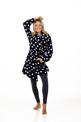 Turtle Navy Robe Womens Luxury Dressing Gown Clouds All Over Fleece Long Gown - Picture 4 of 12