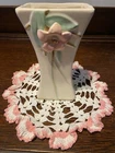 Vintage McCoy Pottery Mid-Century Ivory Blossom Time Vase with Pink Flower 6.5"H