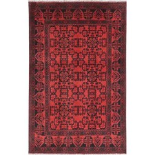 4'2" x 6'5" Red Afghan Andkhoy Wool Hand Knotted Oriental Rug R85108