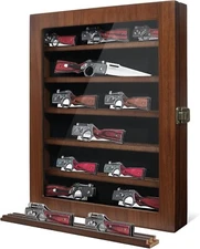 Knife Display Case Cabinet Walnut 12+ Wood Pocket Knives Holder Wall Shadow Box