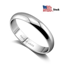 Real 925 Sterling Silver Dome High Polish Plain Ring Wedding Band Comfort Fit