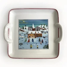 Excellent Condition Rare Villeroy & Boch NAIF CHRISTMAS Square Cake Plate 8x10