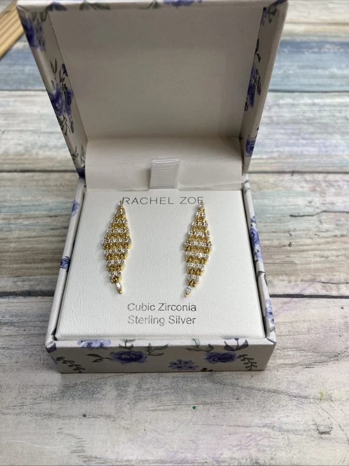 Pendientes Rachel Zoe Pave Cristal Flexible Tono Dorado NUEVOS EN CAJA Foto 2 de 4