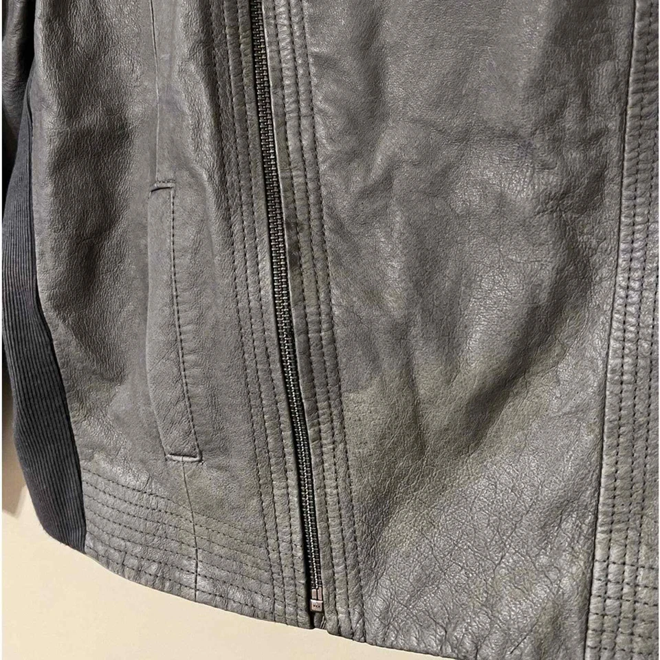 Hurley Avery Mujer Talla XS Gris Cuero Chaqueta Manga 3/4 Cremallera Completa Ver Defectos Foto 2 de 4
